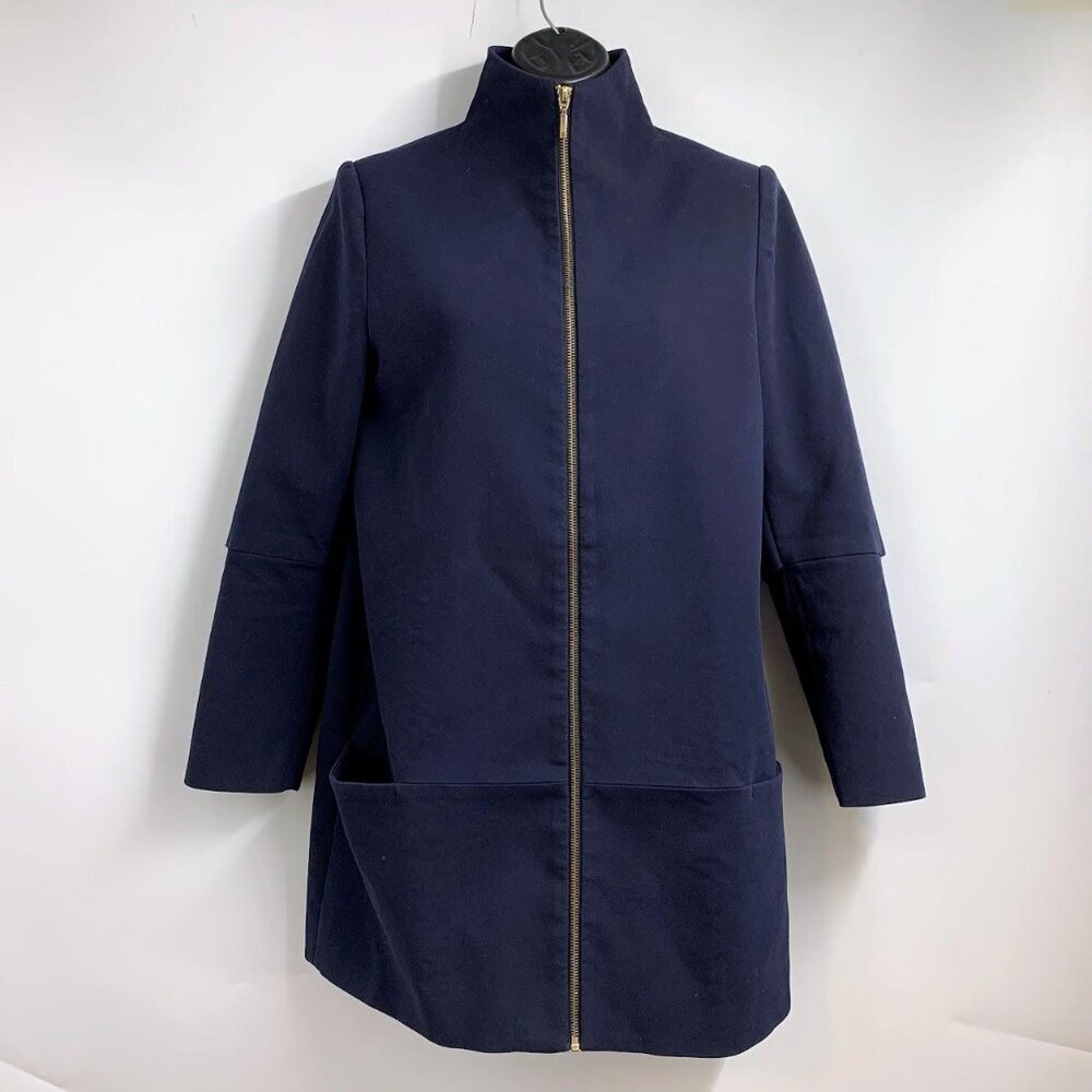 Zara Basic Women's Full‎ ZIp Long Sleeve Knit Pea Coat Jacket Size M